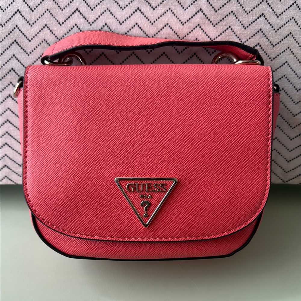 GUESS Coral Pink Crossbody Bag with Gold Logo